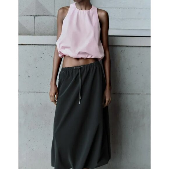 ZARA Poplin Bubble Top Size M Pink 100% Cotton NWT - Picture 7 of 12